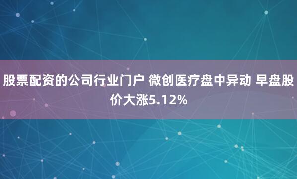 股票配资的公司行业门户 微创医疗盘中异动 早盘股价大涨5.12%